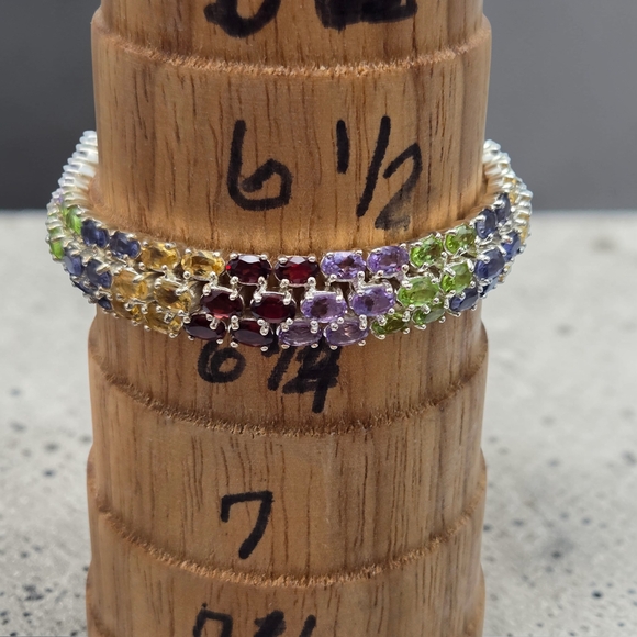 Sterling Silver 925 Rainbow Gemstone Tennis Bracelet Crown Mark 6.75” Estate - Picture 9 of 10